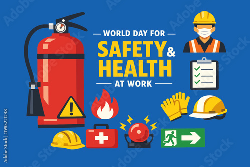 Fire Extinguisher Safety Vector Illustration for World Day for Safety and Health at Work