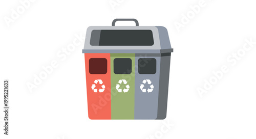 Three Section Recycling Bin with Colorful Compartments. EPS Editable. Vector Illustrations.