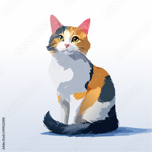 水彩画で描かれた三毛猫のイラスト