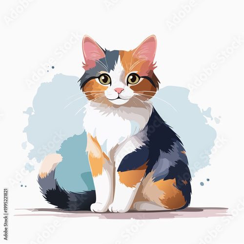 水彩画で描かれた三毛猫のイラスト