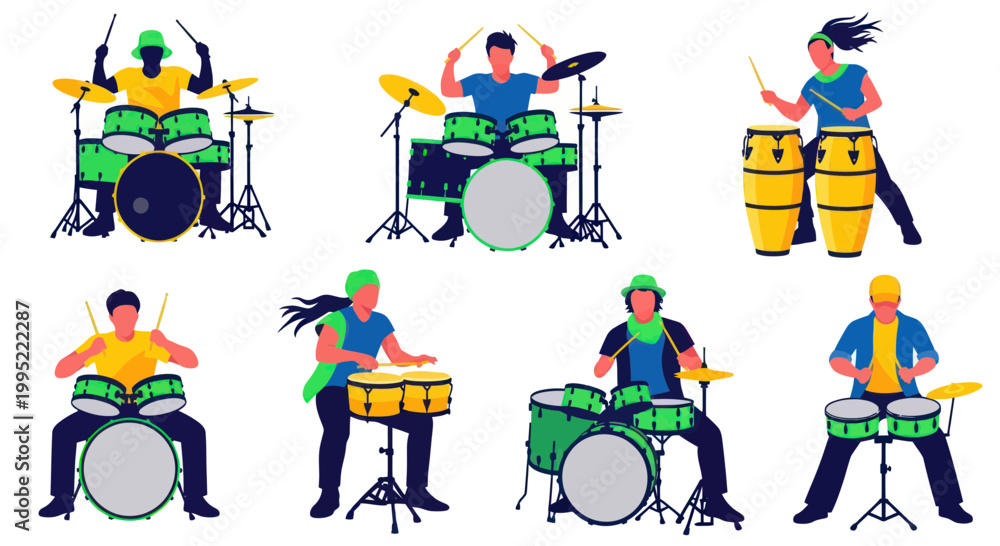 Fototapeta premium Diverse Drummers Playing Music