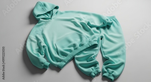 Stylish and comfortable teal green fleece hoodie and matching sweatpants set for casual wear and