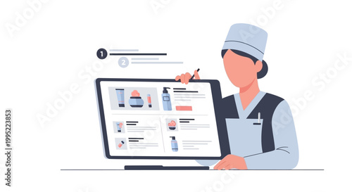 A professional nurse using a digital tablet for healthcare and medical inventory management. EPS Editable. Vector Illustrations.