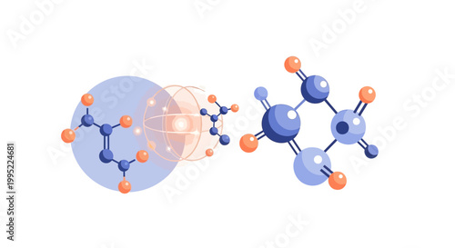 Abstract scientific illustration of complex molecular structures and chemical bonds. EPS Editable. Vector Illustrations.