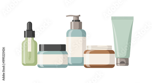 Collection of Skincare Products and Cosmetics Bottles. EPS Editable. Vector Illustrations.