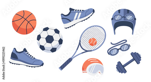 Collection of various sports equipment and fitness gear icons. EPS Editable. Vector Illustrations.