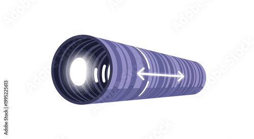 Corrugated blue plastic drainage pipe section with directional arrow indicator. EPS Editable. Vector Illustrations.