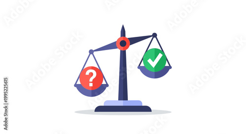 Conceptual illustration of weighing questions versus answers on a balanced scale. EPS Editable. Vector Illustrations.