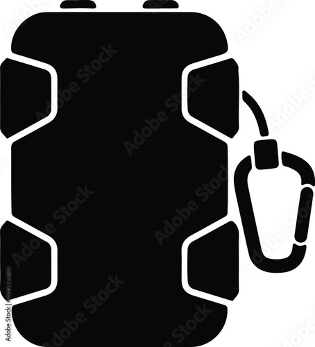 Silhouette of a rugged portable power bank with a metal carabiner vector design