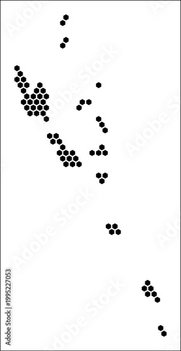 Vanuatu hexagon map. Plain black and white dotted shape template. Country tiny hexagon cells. Vanuatu flat honeycomb template. Vector Illustration.