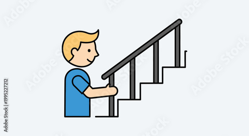 Boy going up the stairs.