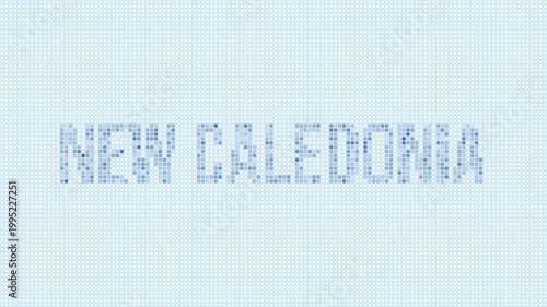 New Caledonia dotted map animation. Digital style shape of the country. New Caledonia shape and title dots appear with bulb flickering effect. Intro, outro, logo, title video.