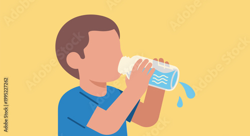 Boy Drinking Water From Bottle.