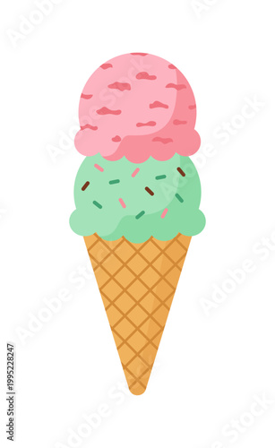 2段重ねのアイスクリームのイラスト