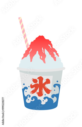 カップに入ったイチゴ味のかき氷のイラスト