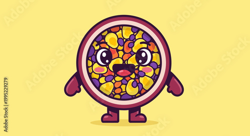 Cute Passion Fruit Character with Smiling Face, Vector Illustration