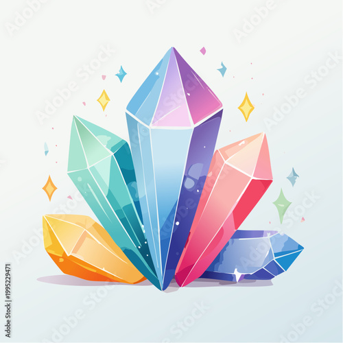 水彩画で描かれた宝石とクリスタルのイラスト