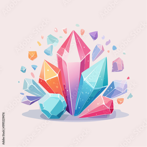 水彩画で描かれた宝石とクリスタルのイラスト