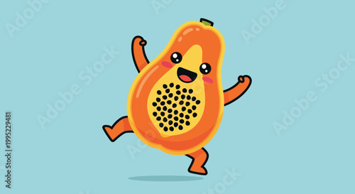 Happy Cartoon Papaya Character Dancing with Joy, Cute Fruit Mascot