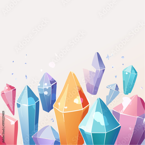 水彩画で描かれた宝石とクリスタルのイラスト