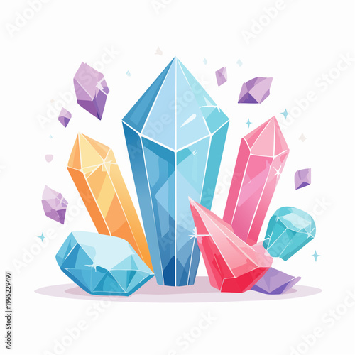 水彩画で描かれた宝石とクリスタルのイラスト