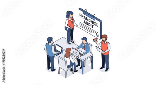 Franchise Audit Meeting - Business Team Reviewing Financial Documents.