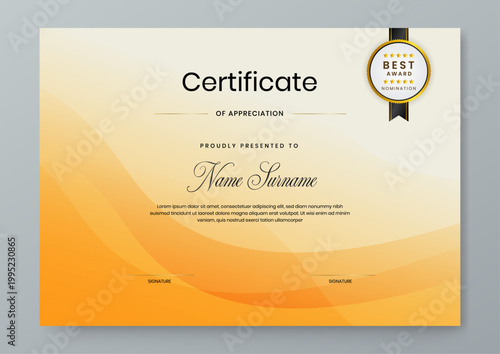Bild auf Leinwand Clean and professional landscape certificate design with warm orange flowing wav