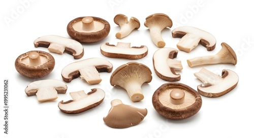 Fresh Shiitake Mushrooms Isolated on White Background