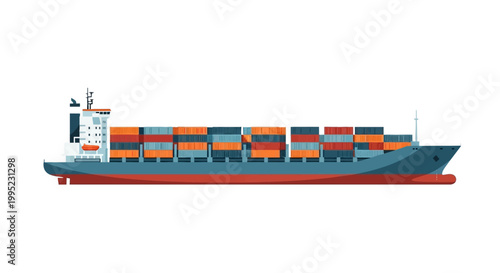 Vector illustration of a cargo container ship for maritime logistics and global transport.