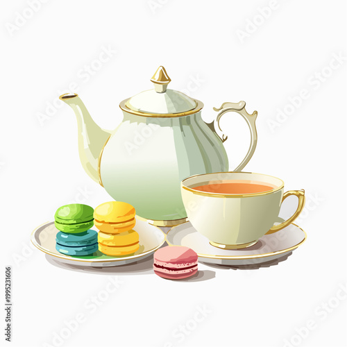 水彩画で描かれたティーセットのイラスト