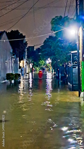 view of flood disaster in residential area