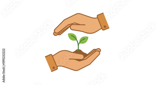 Hands protecting a small green plant symbolizing growth and care.