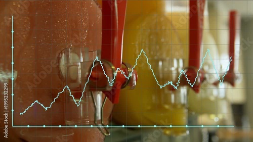 Aqua graph overlay appearing near baseline, animating across three dispensers showing trend