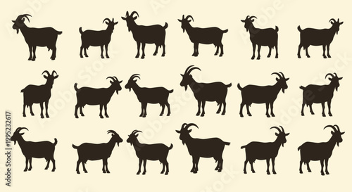 Photos Collection of black goat silhouettes standing.