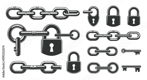 Locks and chains with metal keys.
