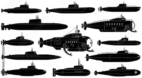Silhouettes of various submarine models.