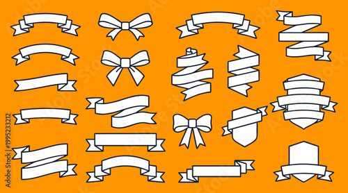 A collection of various stylized vector ribbon and bow graphic design elements for branding and celebration purposes