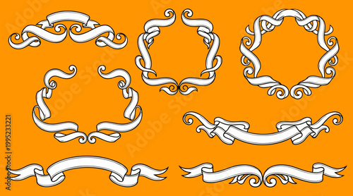 Decorative vintage style ribbon banners and elegant swirl frames presented as a collection of professional vector graphic design elements illustration