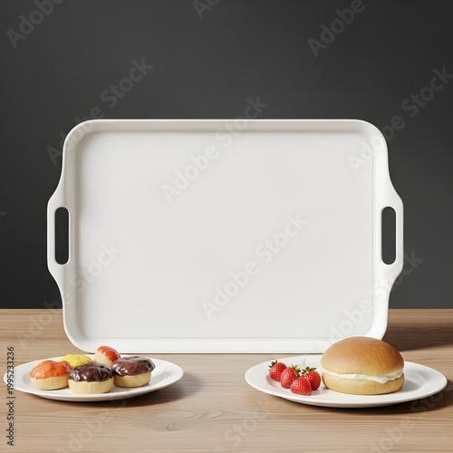 A White Rectangular Serving Tray with Handles Displayed with Appetizers.