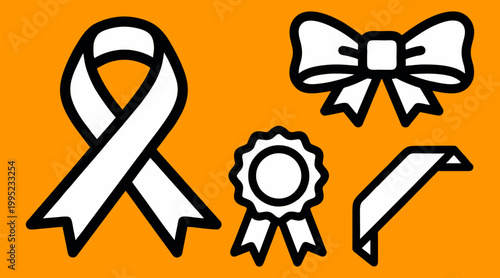 Vector illustration of award ribbons and a bow on an orange background symbolizing recognition and achievement
