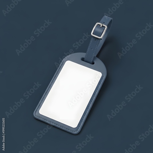 Blank Dark Blue Luggage Tag with White Insert and Buckle Strap.
