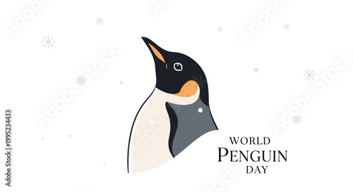 A stylized vector illustration commemorating World Penguin Day, featuring a minimalist and cute penguin cartoon design against a clean white background with a shallow depth of field