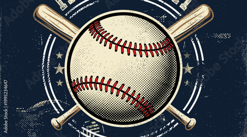 Vintage style baseball emblem with crossed wooden bats and ball.