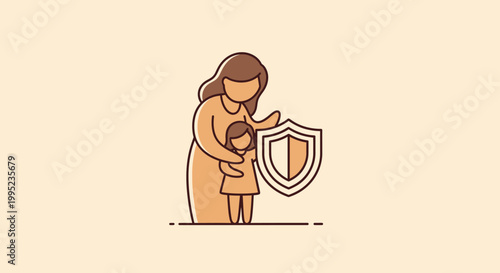 Mother Protecting Child with Shield.