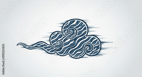Dynamic blue patterned cloud illustration featuring intricate swirling organic designs