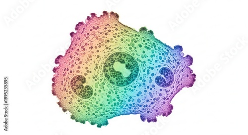 Colorful microscopic organism revealing complex internal structures in a vivid spectrum