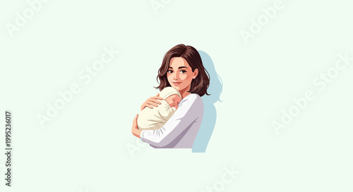 Woman Holding Newborn Baby Close.