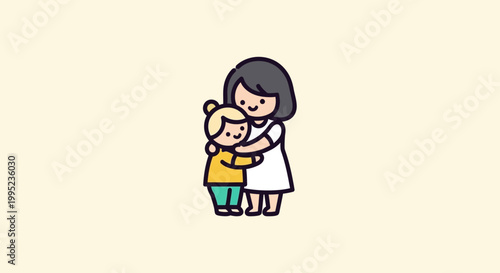 Woman Hugging Little Boy Together.