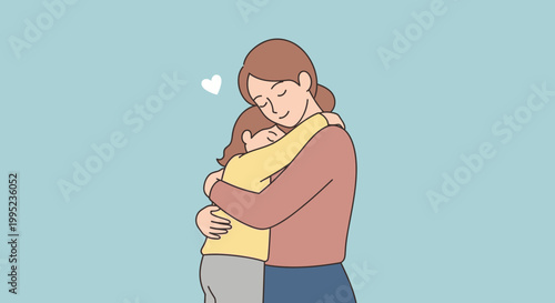 Woman Hugging Young Girl Emotionally.