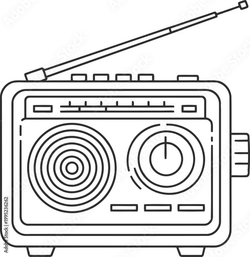 Hand drawn doodle of a portable radio with antenna isolated on white background